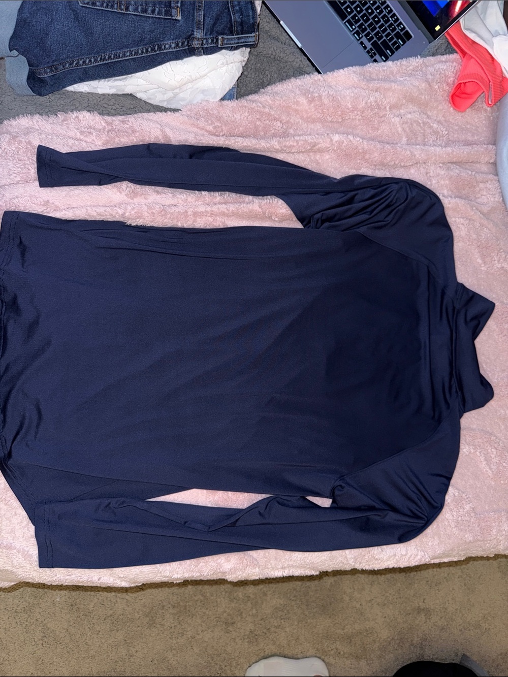 Men's Logo Navy Quarter-Zip Performance Sweater - Picture 2 of 2